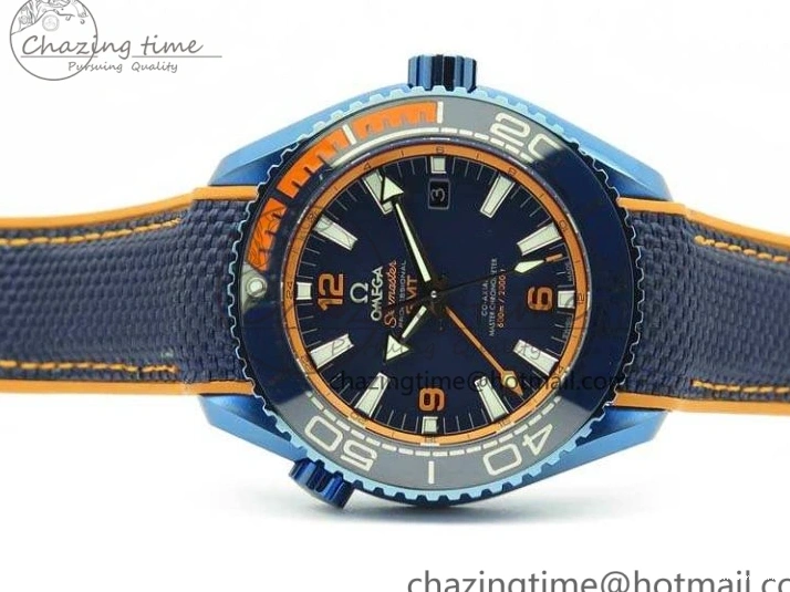 1219 Unique Planet Ocean 45mm GMT Blue DLC Black OMF Best Edition Blue Dial On Blue Gummy Strap A 8123